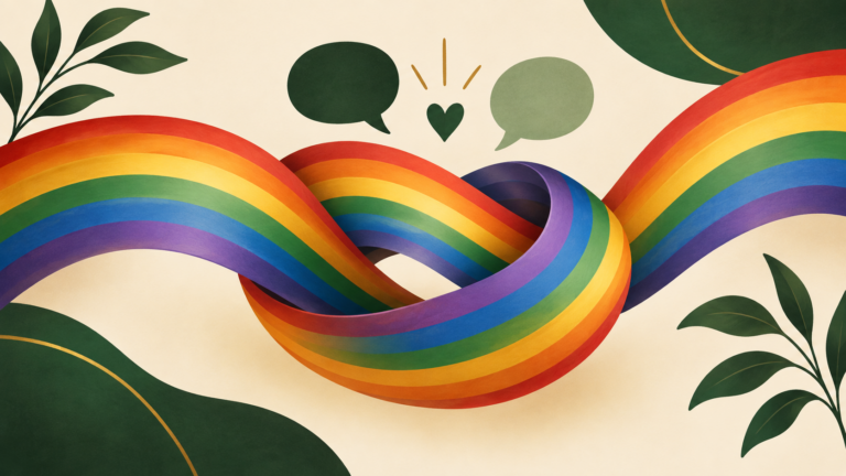 Abstrakte Illustration zweier verflochtener Regenbogenbänder