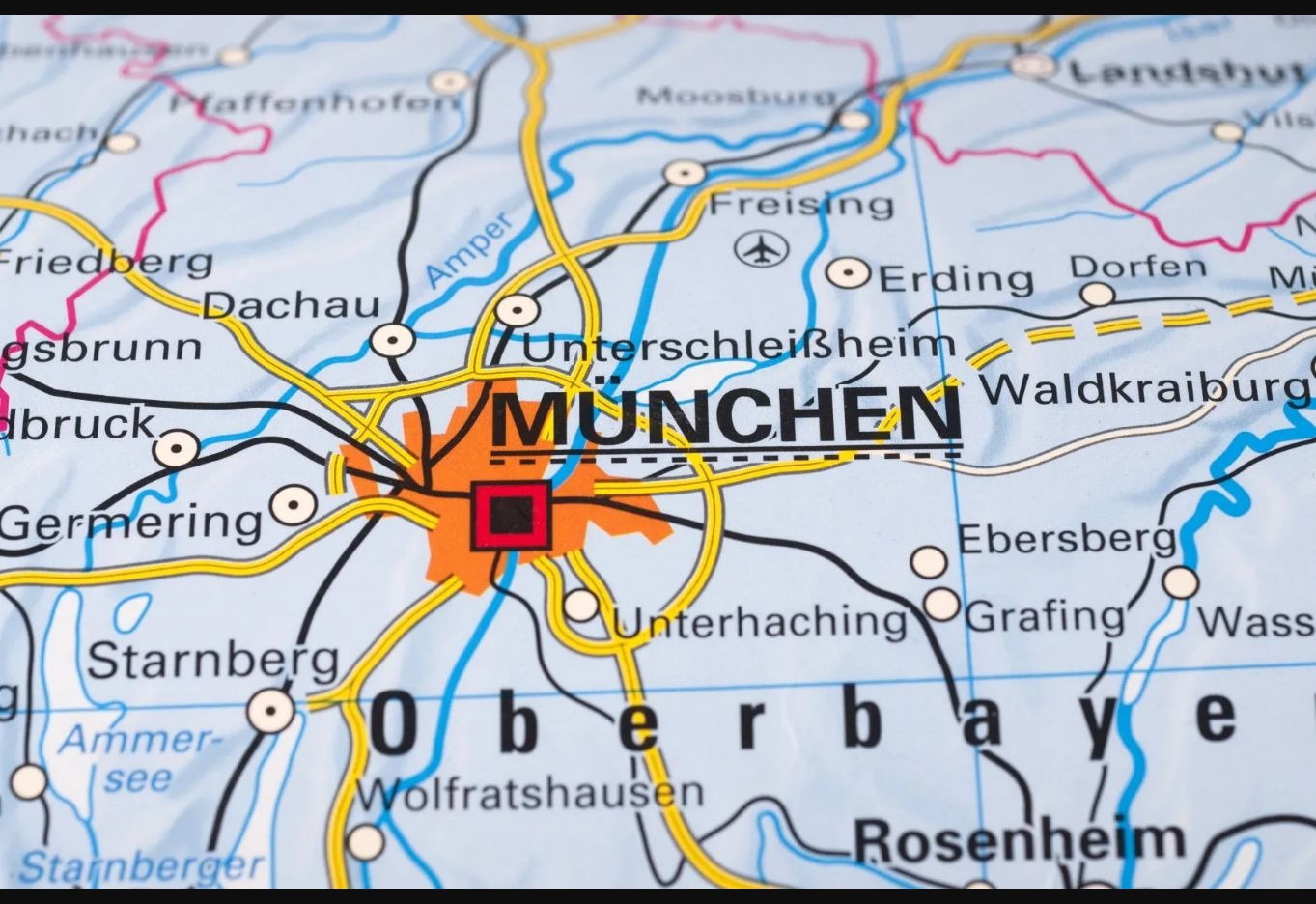 Kartenausschnitt rund um München.
