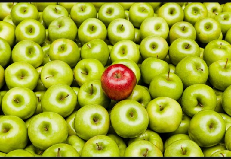 Grüne und rote Äpfel als Symbol für einen veganen Tag