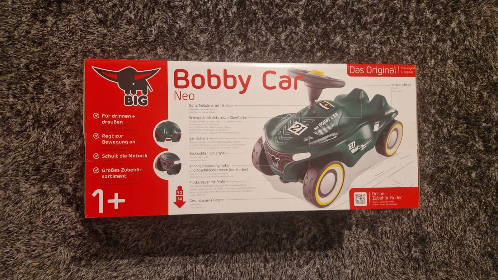 Produktverpackung des BIG Bobby Car Neo RS Grün