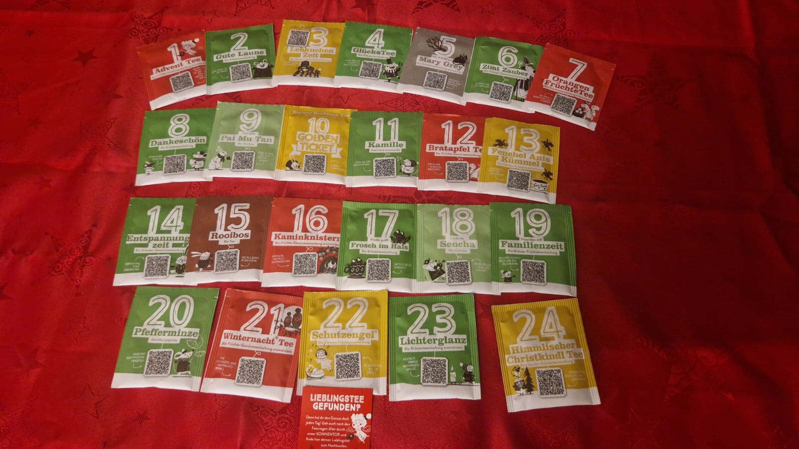 Die 24 Tees aus dem Sonnentor Tee-Adventskalender 2026
